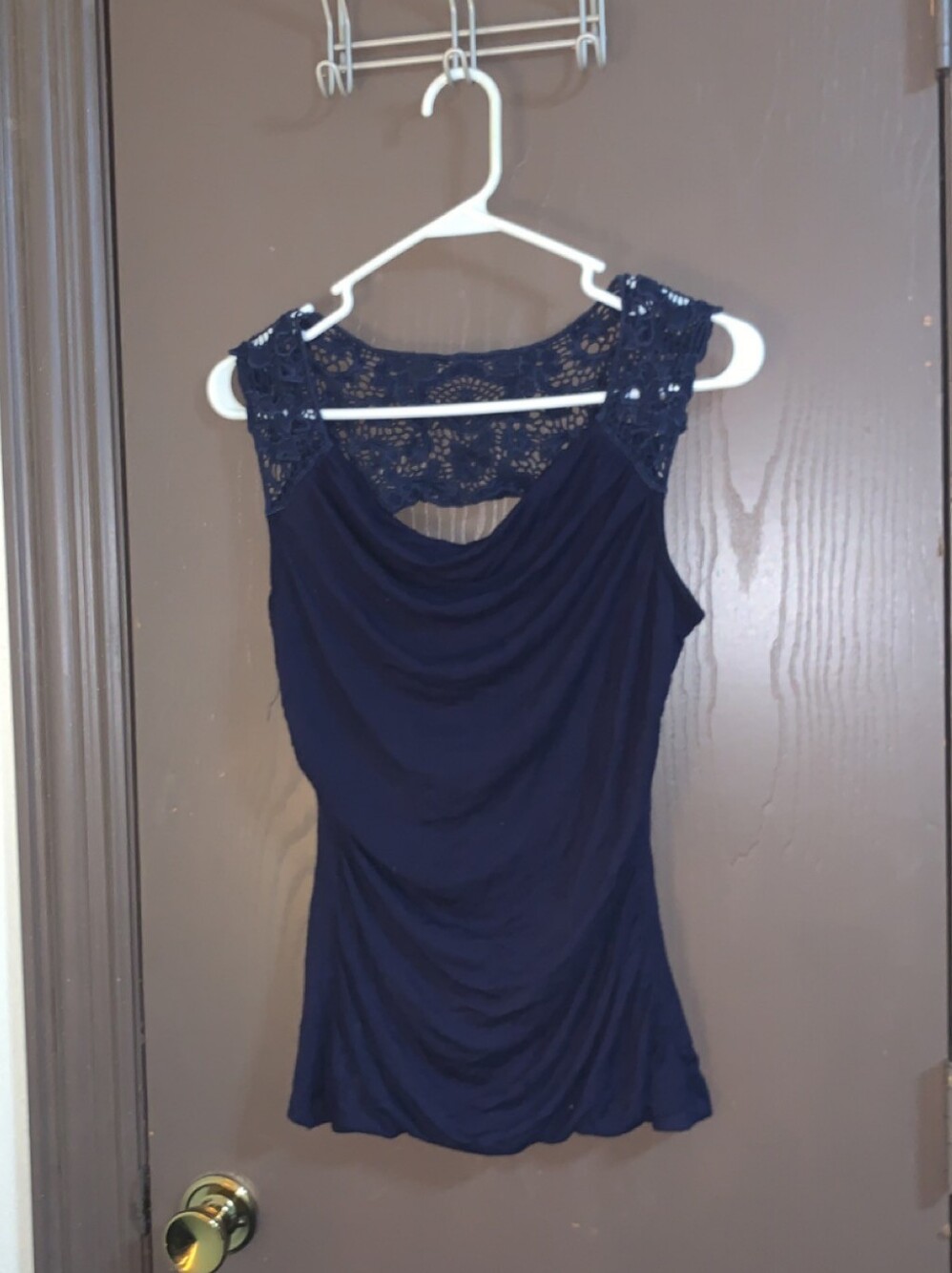 jcpenney Navy Lace-Shoulder Draped Tank Top